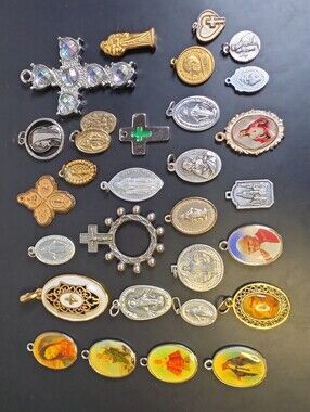 Religious Medal and Pendant 29 piece Assortment in Gold & Silver Tones